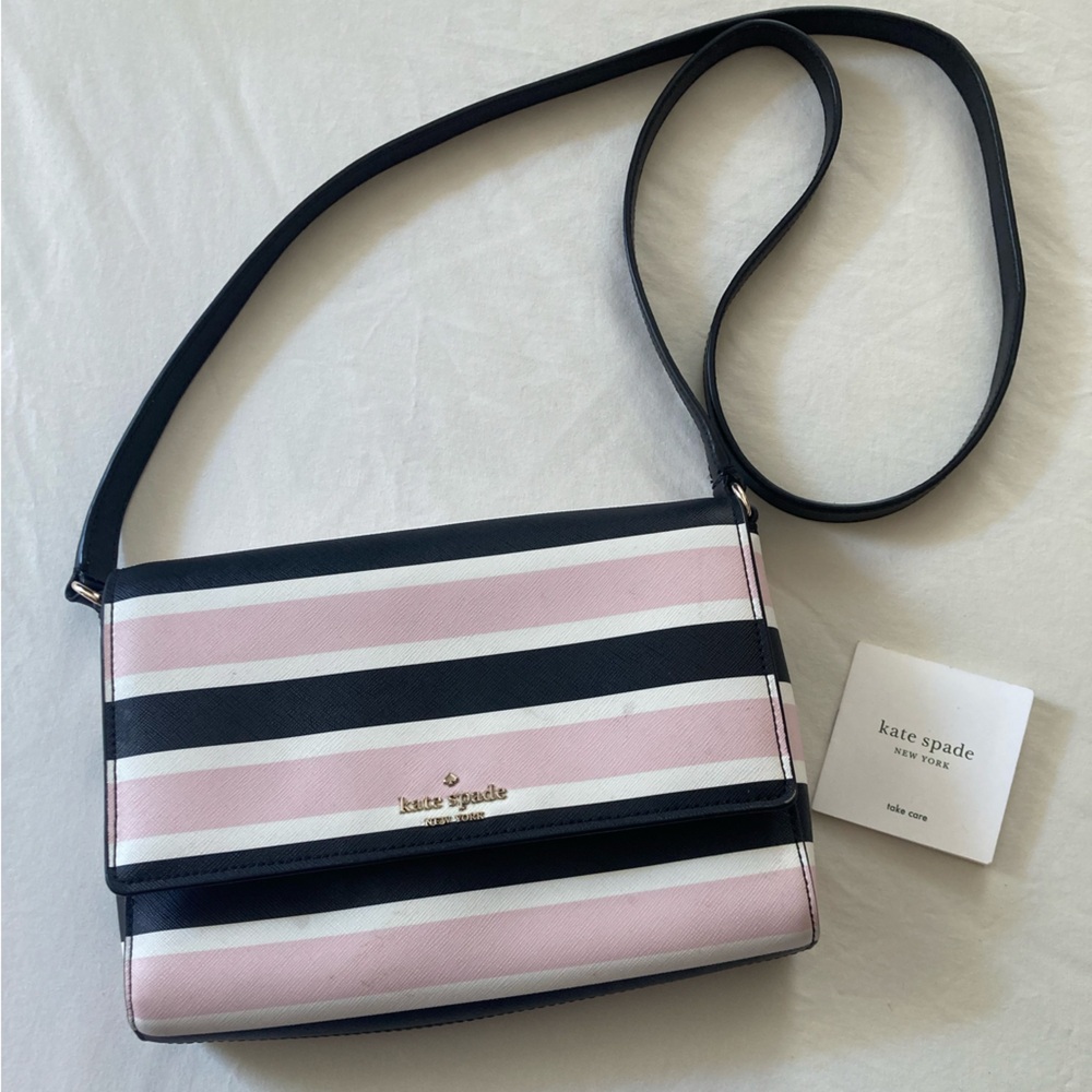 Kate Spade Pink and Black Striped Crossbody Bag